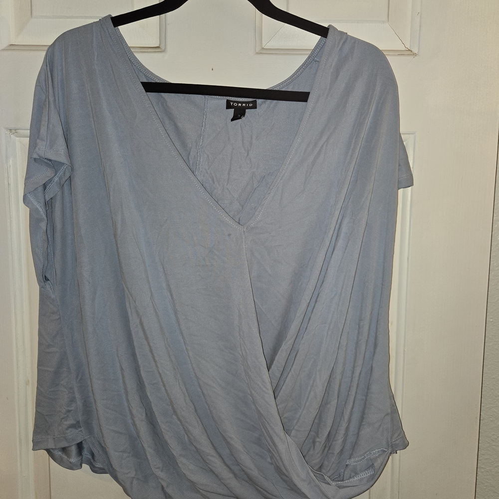 Torrid Light Blue Draped V-Neck Blouse